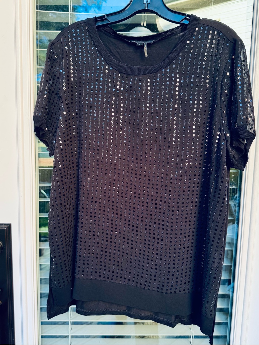 Donna Karan Black Sequined Short-Sleeve Top